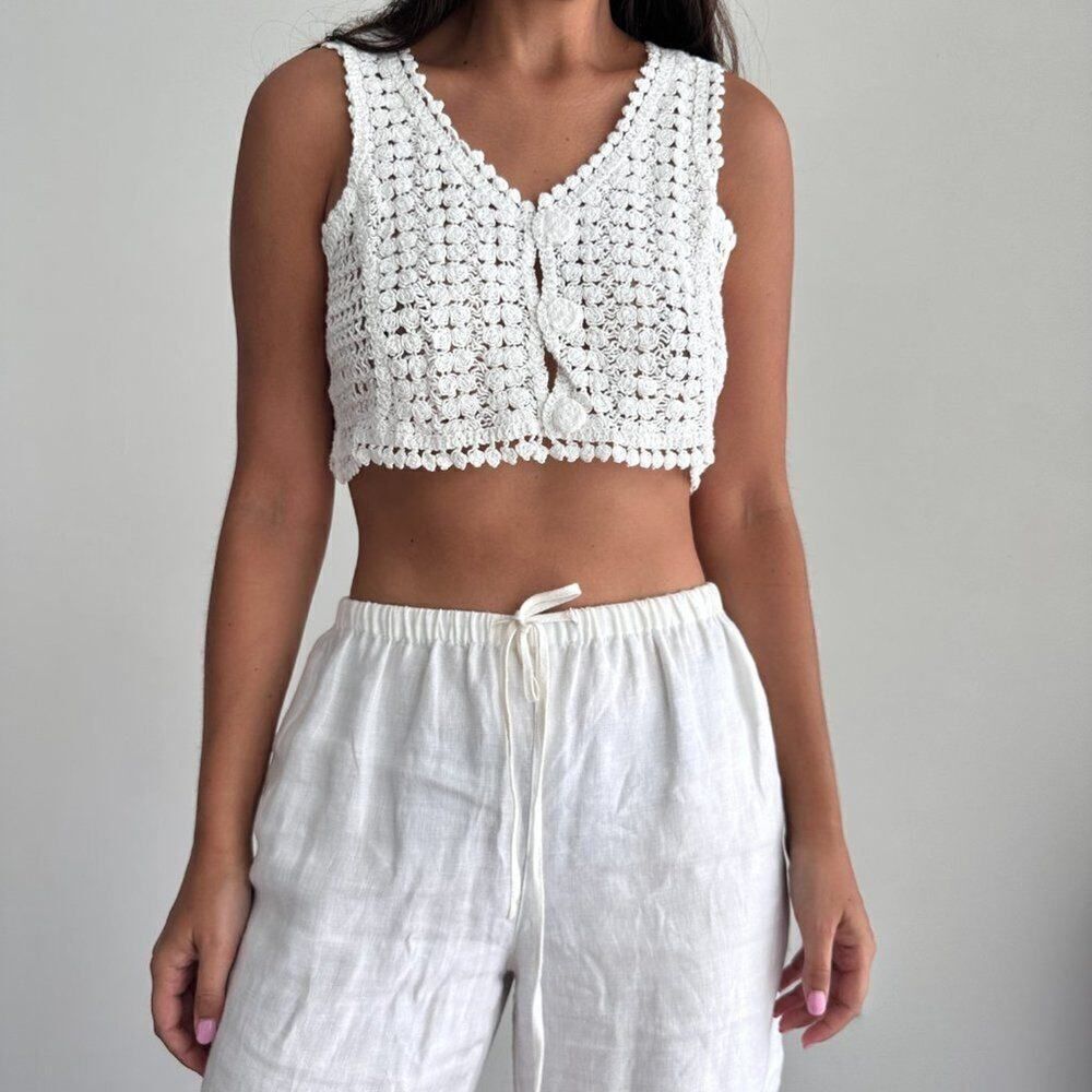 Crochet Cotton Crop Top in White